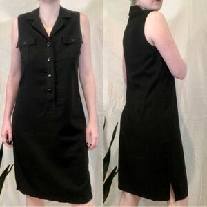 Vintage 1990s Lennie NY Linen Safari Style Sleeveless Shirtdress